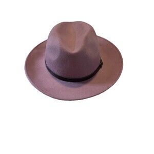 Gelso Bianco Wool Hat W/Leather Trim Made In Italy Women Mauve